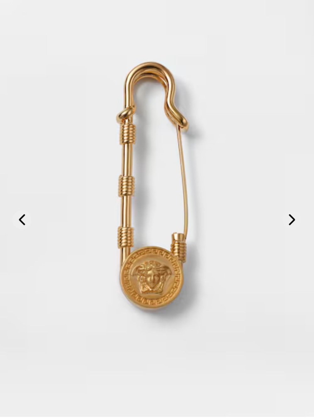 Versace Gold Safety Pin Brooch with Medallion Accent